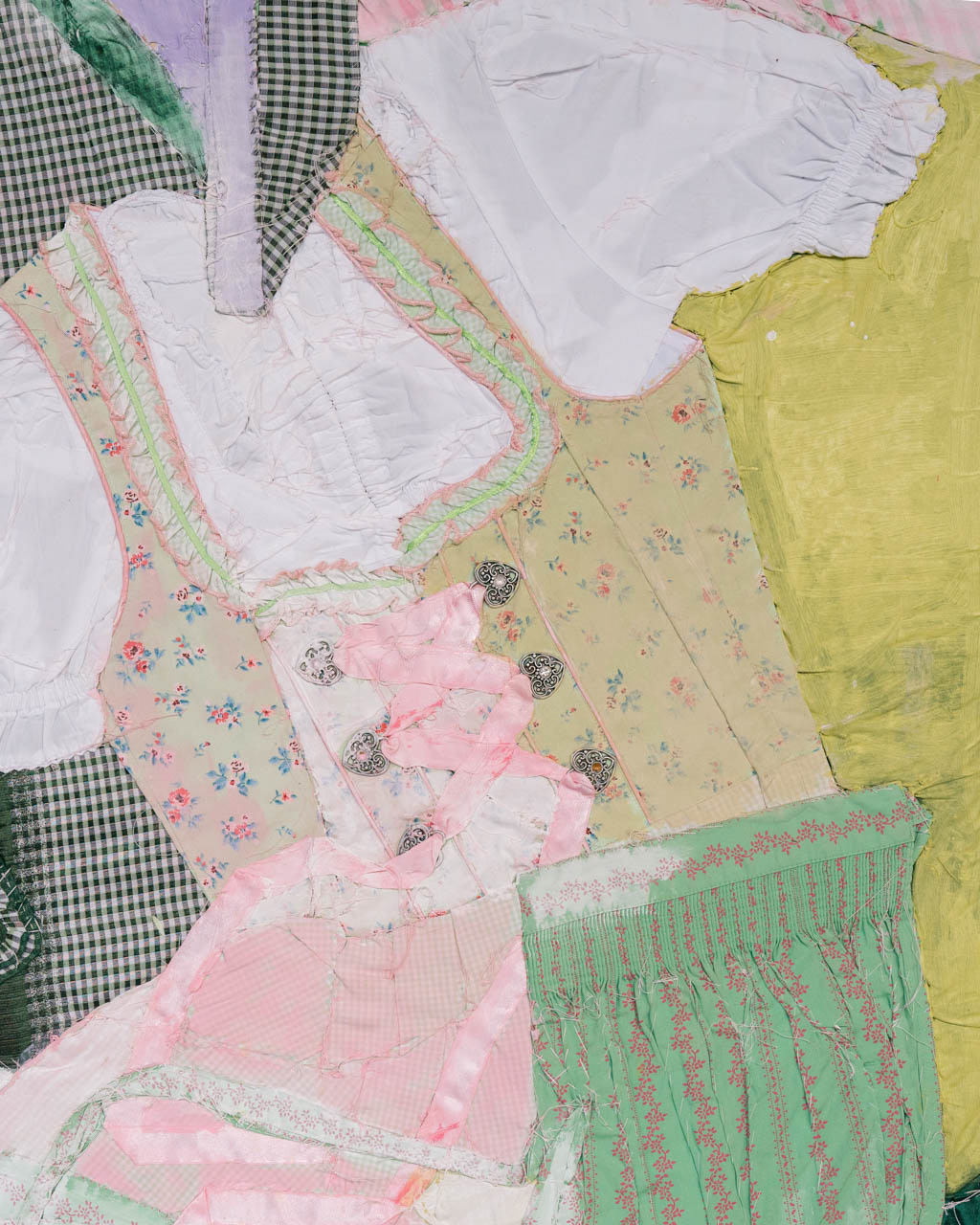 Detail of a hand sewn textile work from Shell of the Fairytale, featured in Runner Detroit