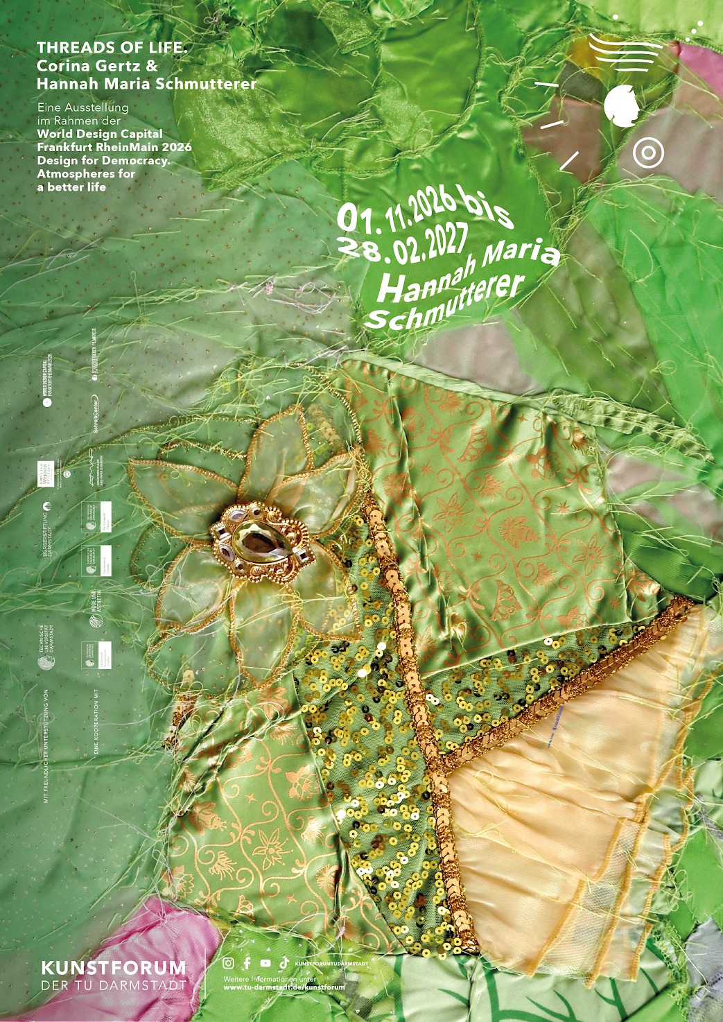 Threads of Life exhibition poster: Corina Gertz and Hannah Maria Schmutterer, Kunstforum TU Darmstadt, 1 November 2026 to 28 February 2027